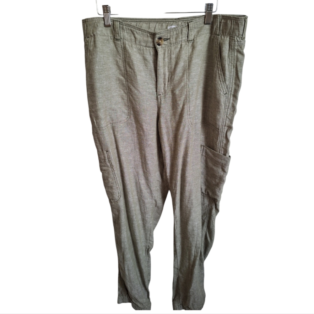 Sonoma Green Linen Cargo Pants Pockets Tapered Fit Jogger - Women's Size 12